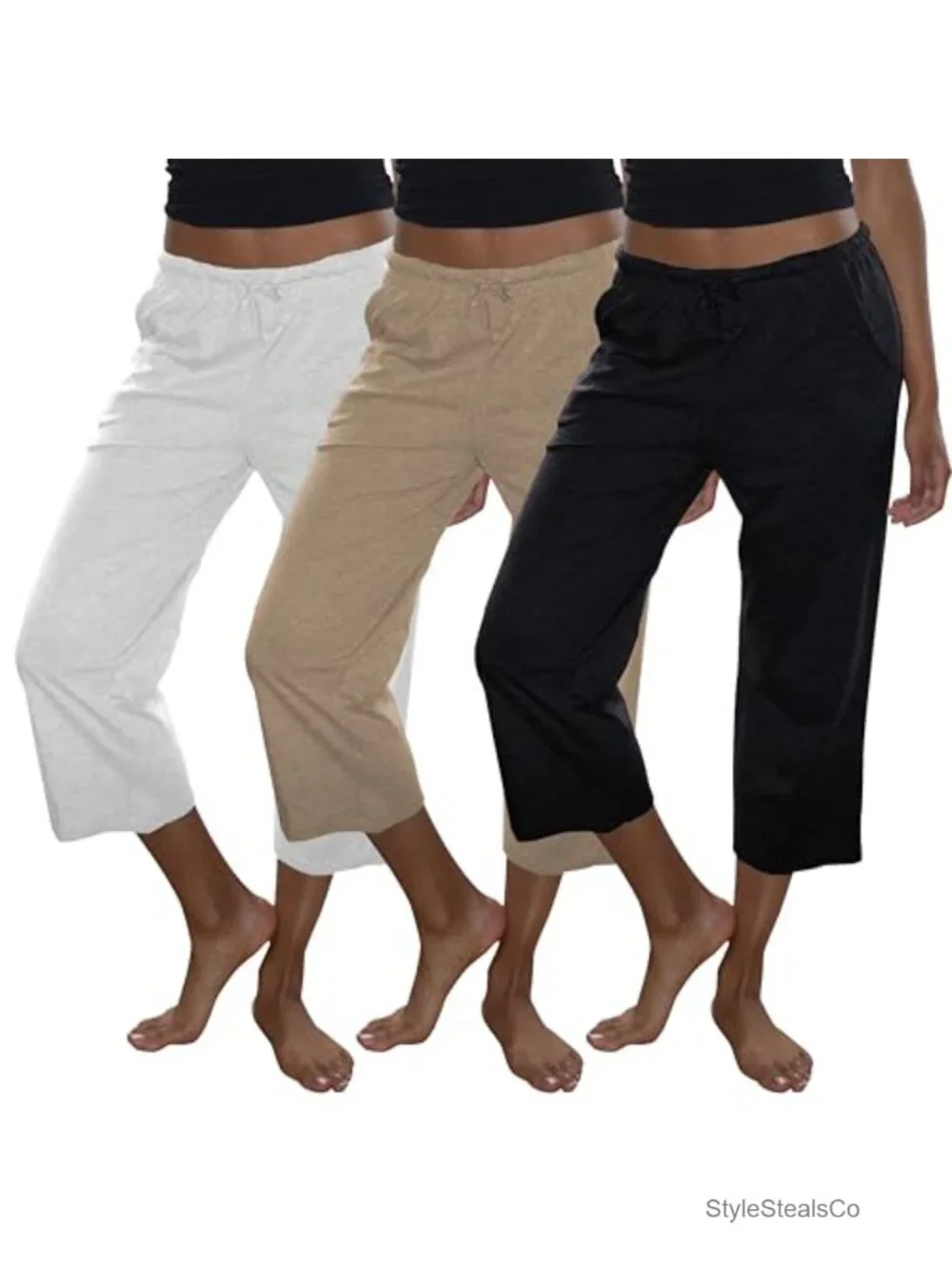 Women's 100% Cotton Capri Lounge Pajama Pants with Pockets